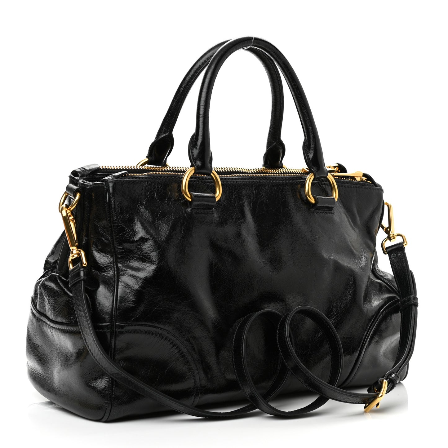 Vitello Shine Top Handle Satchel Black