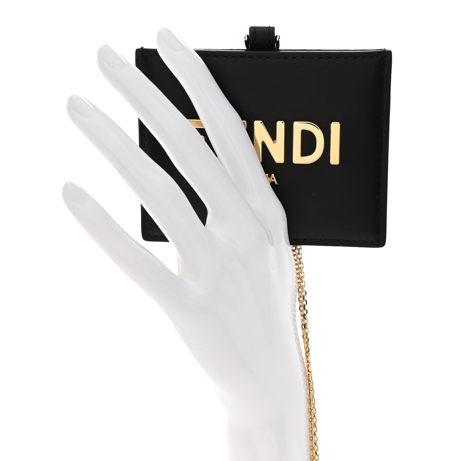 Fendi Vitello Kyoto Metal Fendi Roma Logo Badge Holder With Chain Black 2 of 7