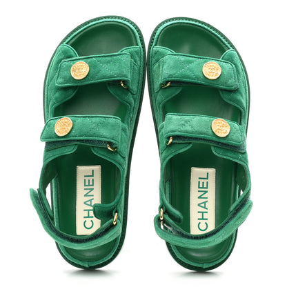 Chanel Suede Calfskin Velcro Dad Sandals 37 Blue Green 2 of 10