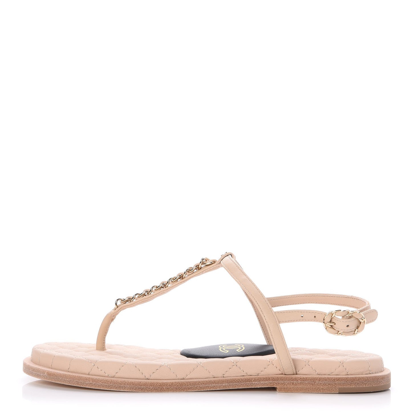 Lambskin CC Chain Thong Sandals 36 Beige