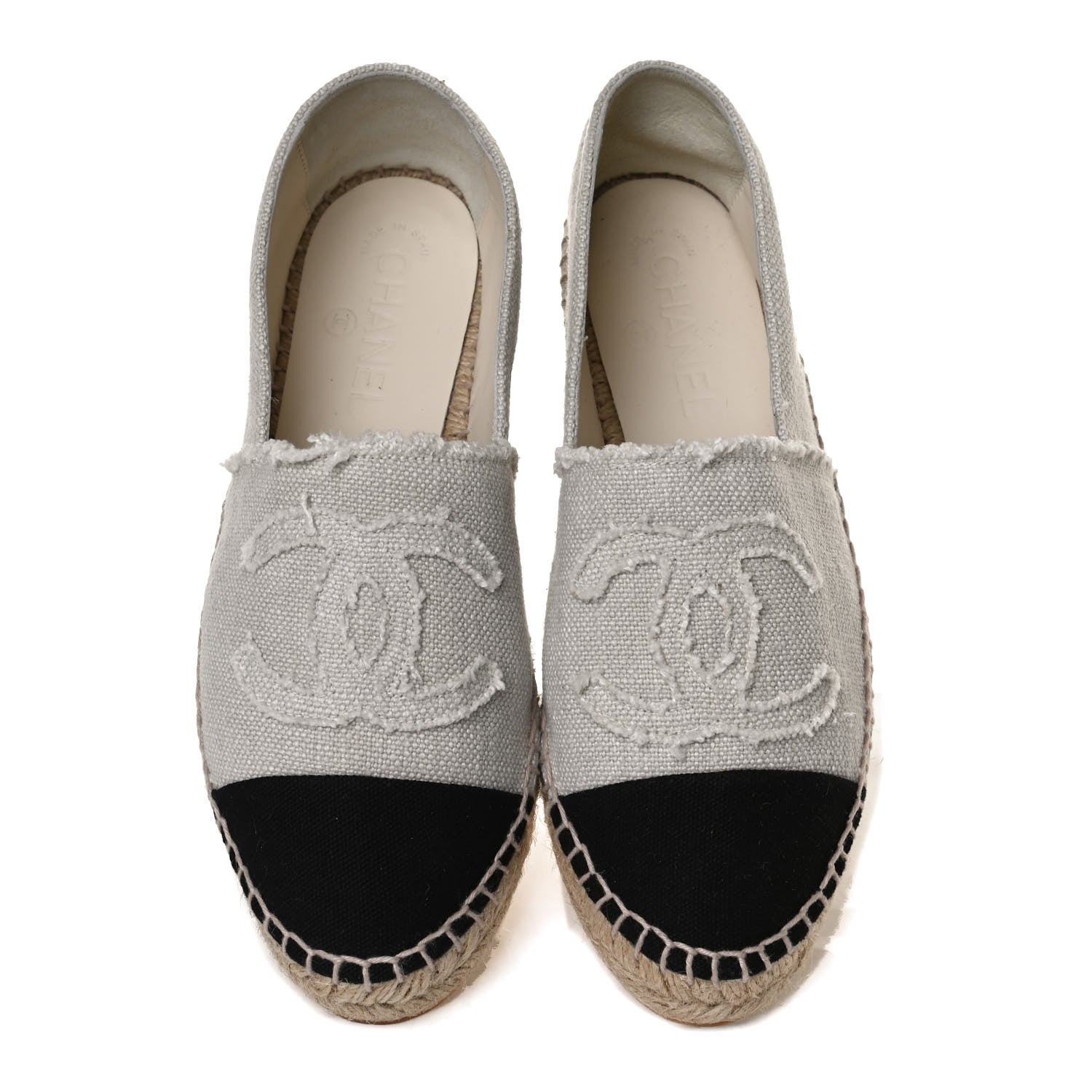 Chanel Linen CC Espadrilles 38 Beige Black 5 of 12