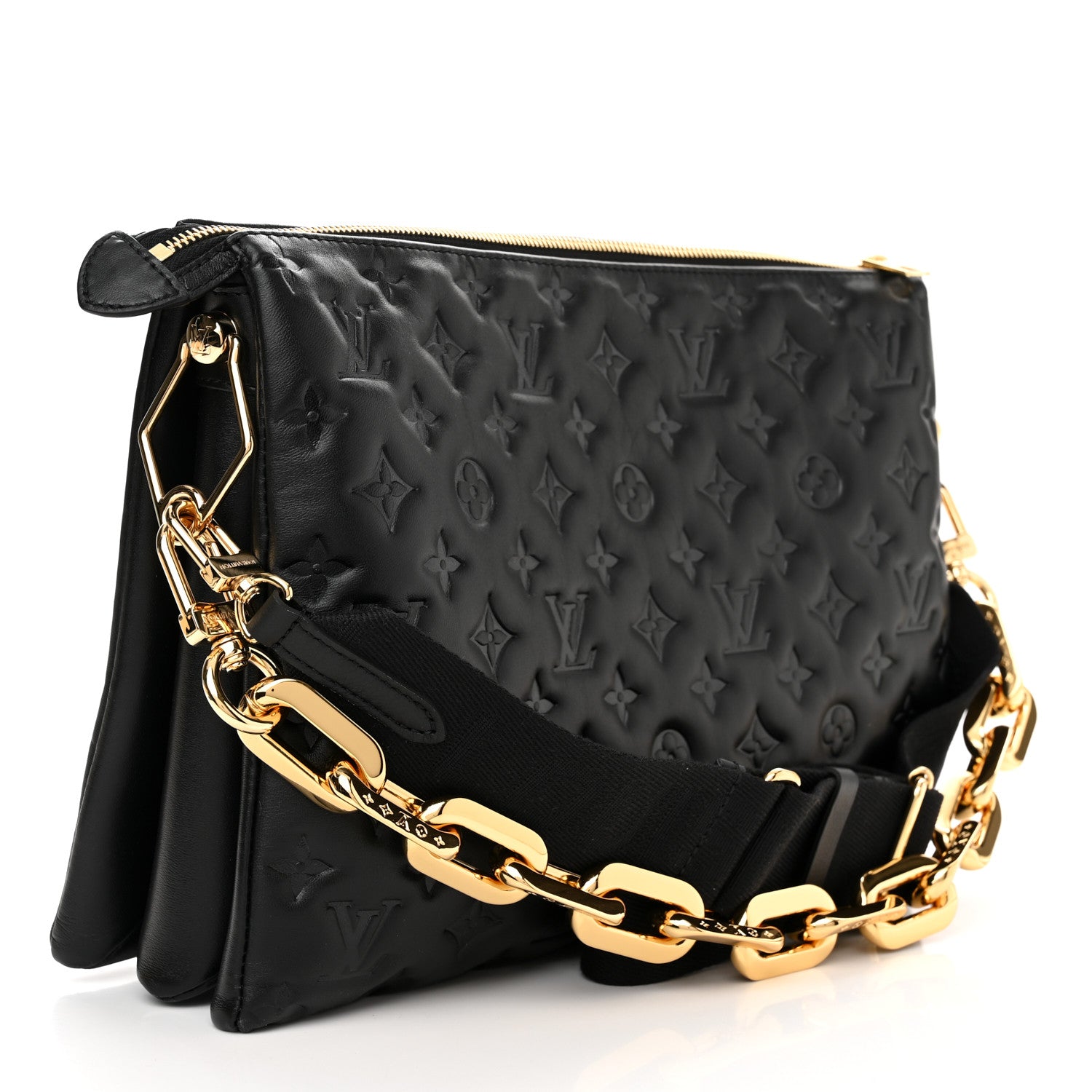 Louis Vuitton Lambskin Embossed Monogram Coussin MM Black 3 of 9