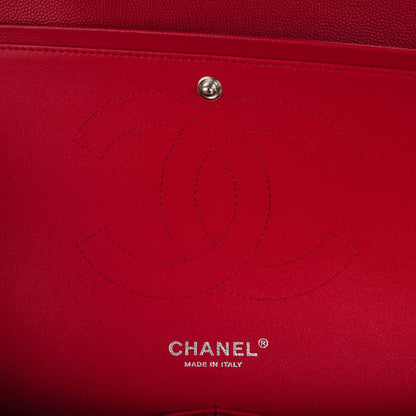 Chanel Caviar Chevron Quilted Jumbo Double Flap Red 6 of 8