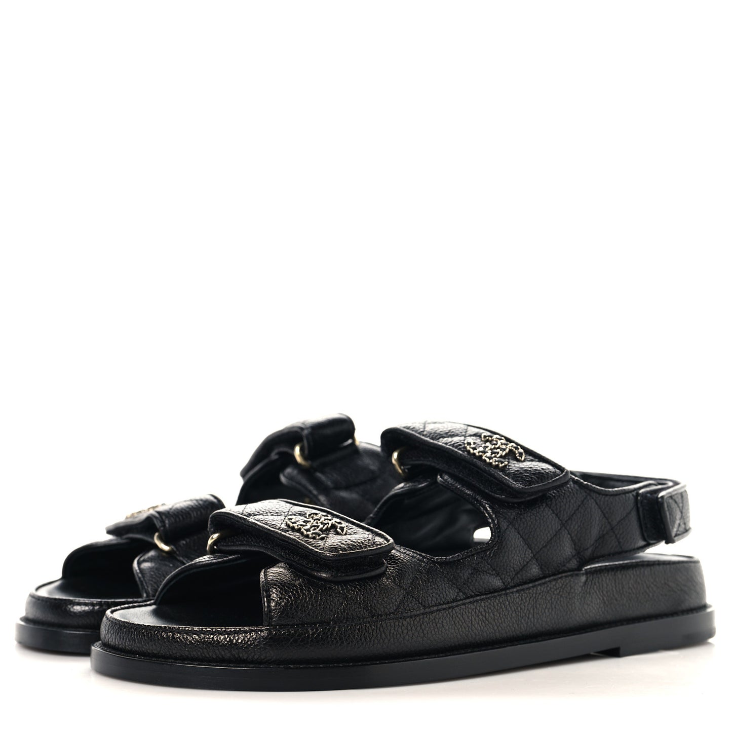 Grained Calfskin Velcro Dad Sandals 39.5 Black