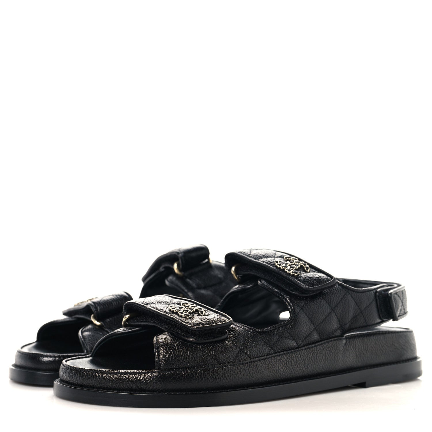 Chanel Grained Calfskin Velcro Dad Sandals 39.5 Black 4 of 10