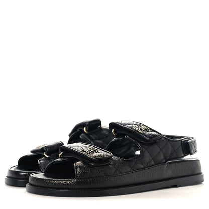 Chanel Grained Calfskin Velcro Dad Sandals 39.5 Black 4 of 10