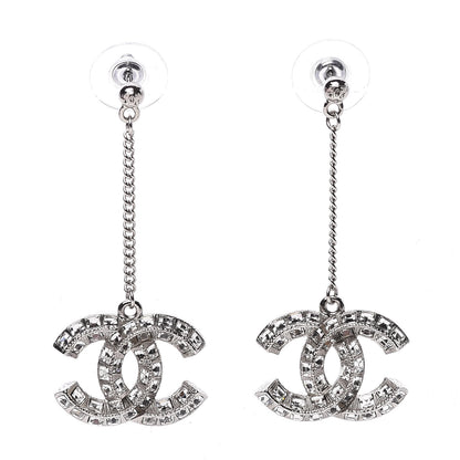 Chanel Baguette Crystal CC Drop Earrings Silver 1 of 4