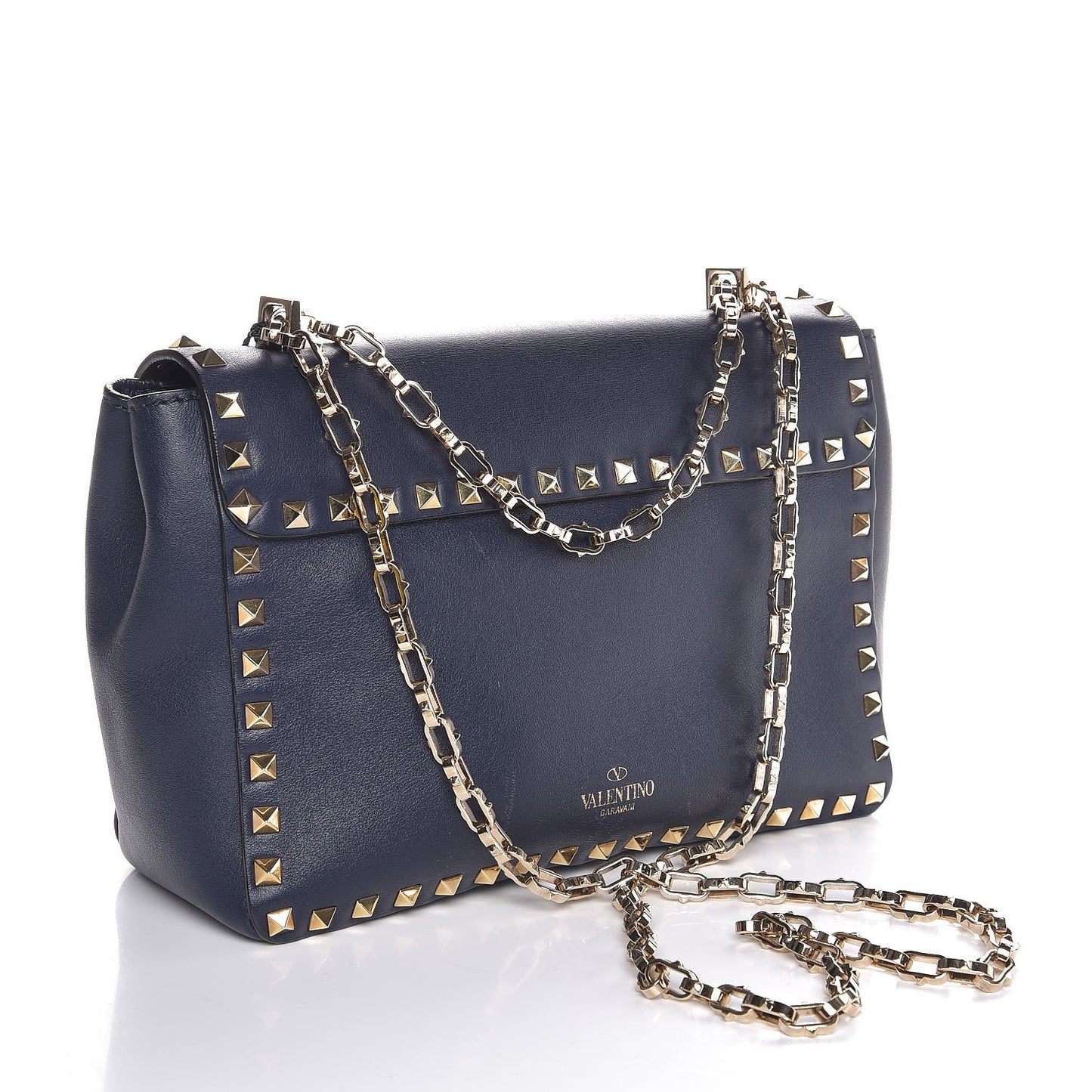 Vitello Rockstud Chain Strap Shoulder Bag Marine