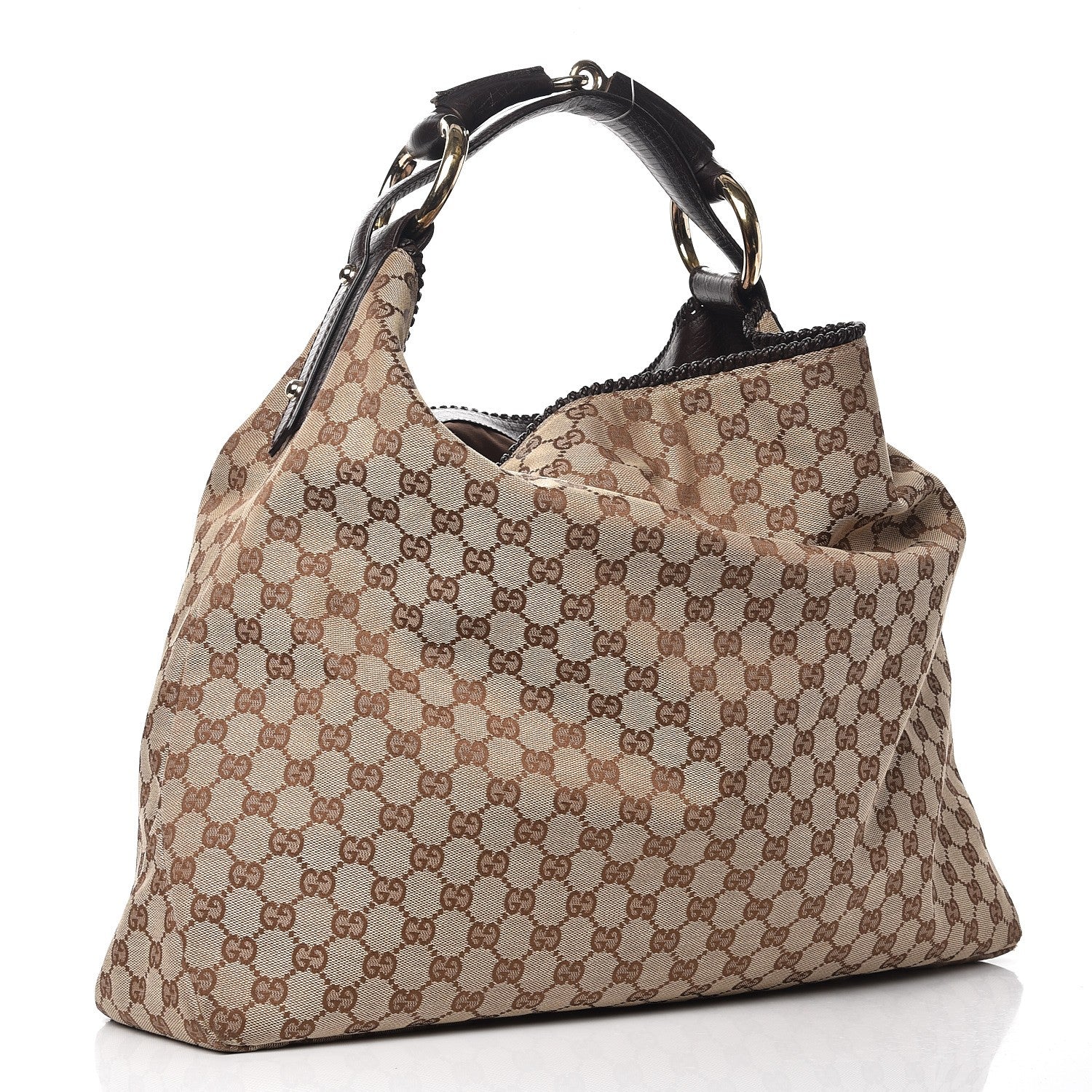 Gucci Monogram Large Horsebit Chain Hobo Dark Brown 3 of 12