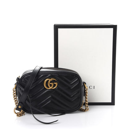 Gucci Calfskin Matelasse Mini GG Marmont Chain Shoulder Bag Black 9 of 9