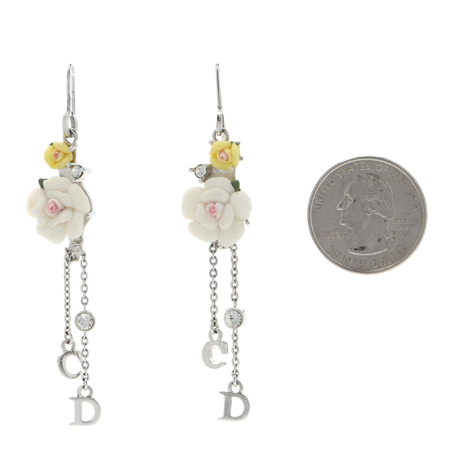 Enamel Flower Drop Earrings Silver