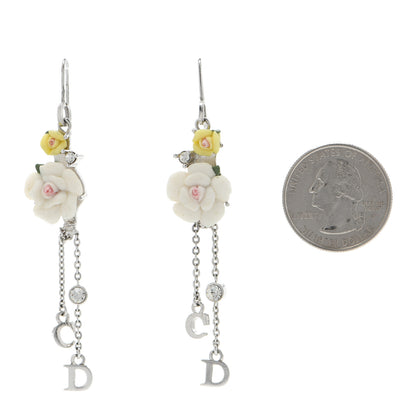Christian Dior Enamel Flower Drop Earrings Silver 2 of 3