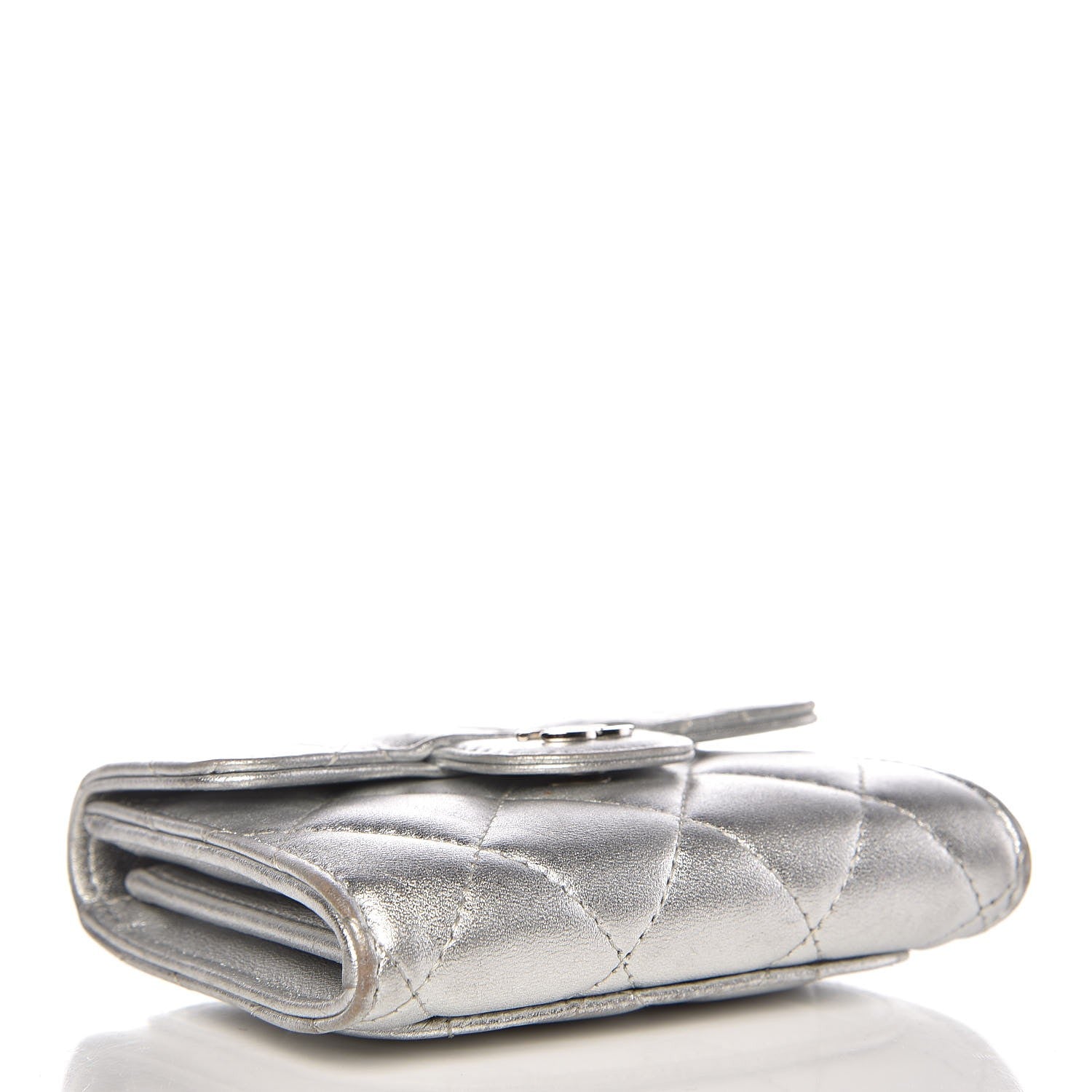 Chanel Metallic Lambskin Quilted Flap Card Holder Wallet Silver 4 of 10