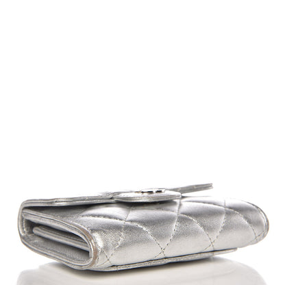 Chanel Metallic Lambskin Quilted Flap Card Holder Wallet Silver 4 of 10