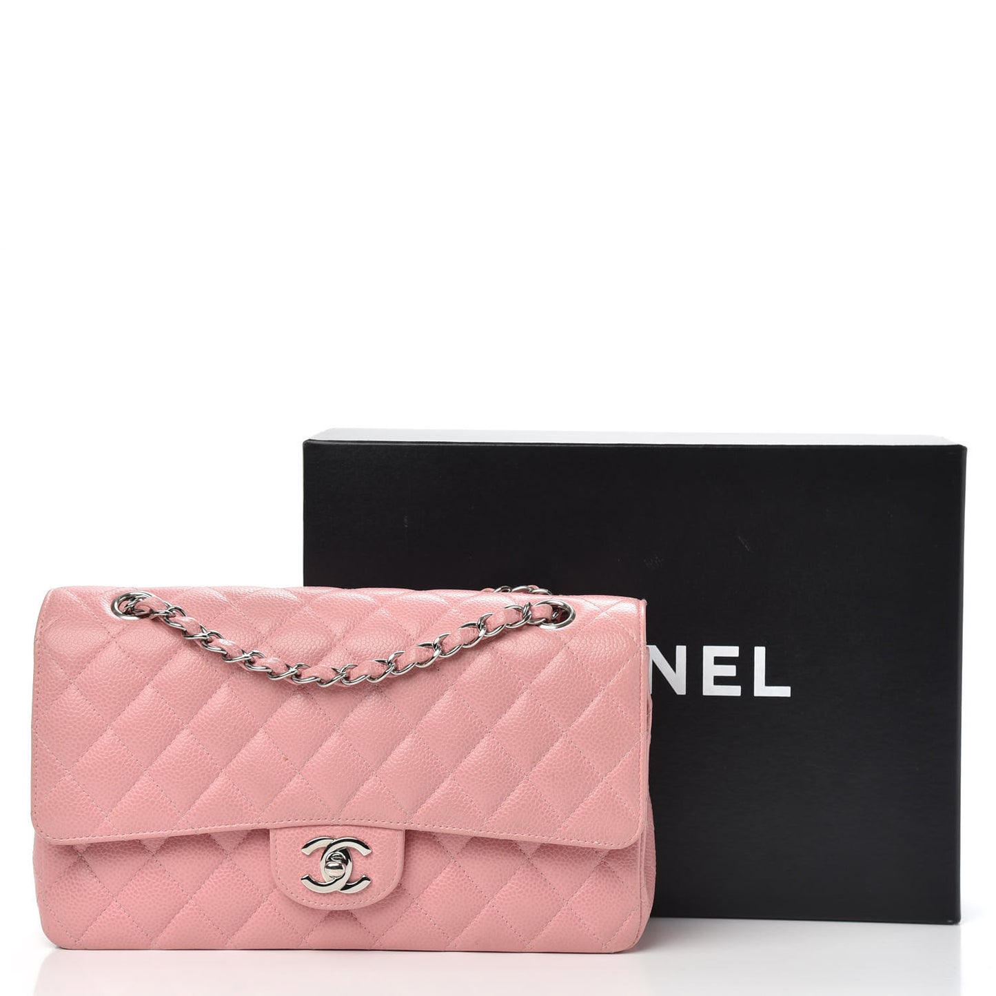 Caviar Quilted Medium Double Flap Pink