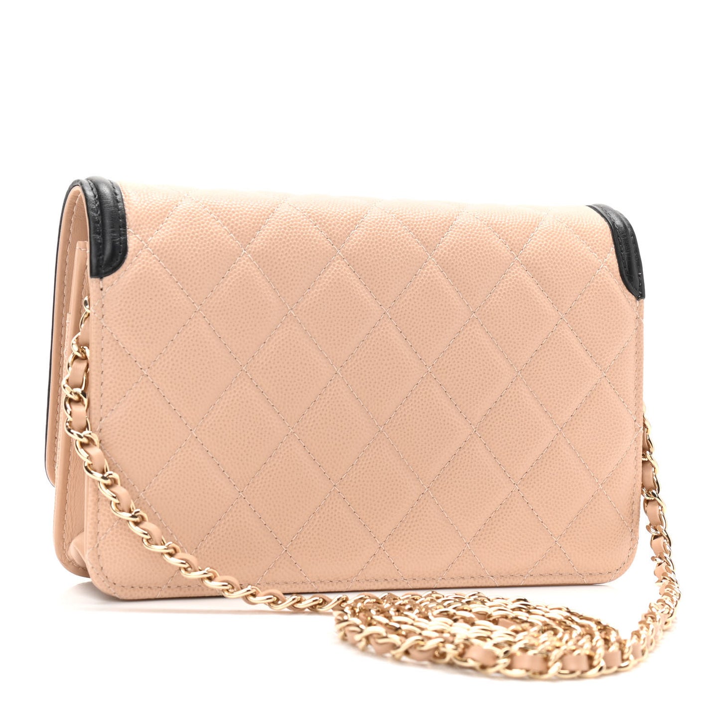 Caviar Quilted CC Filigree Wallet On Chain WOC Beige Black
