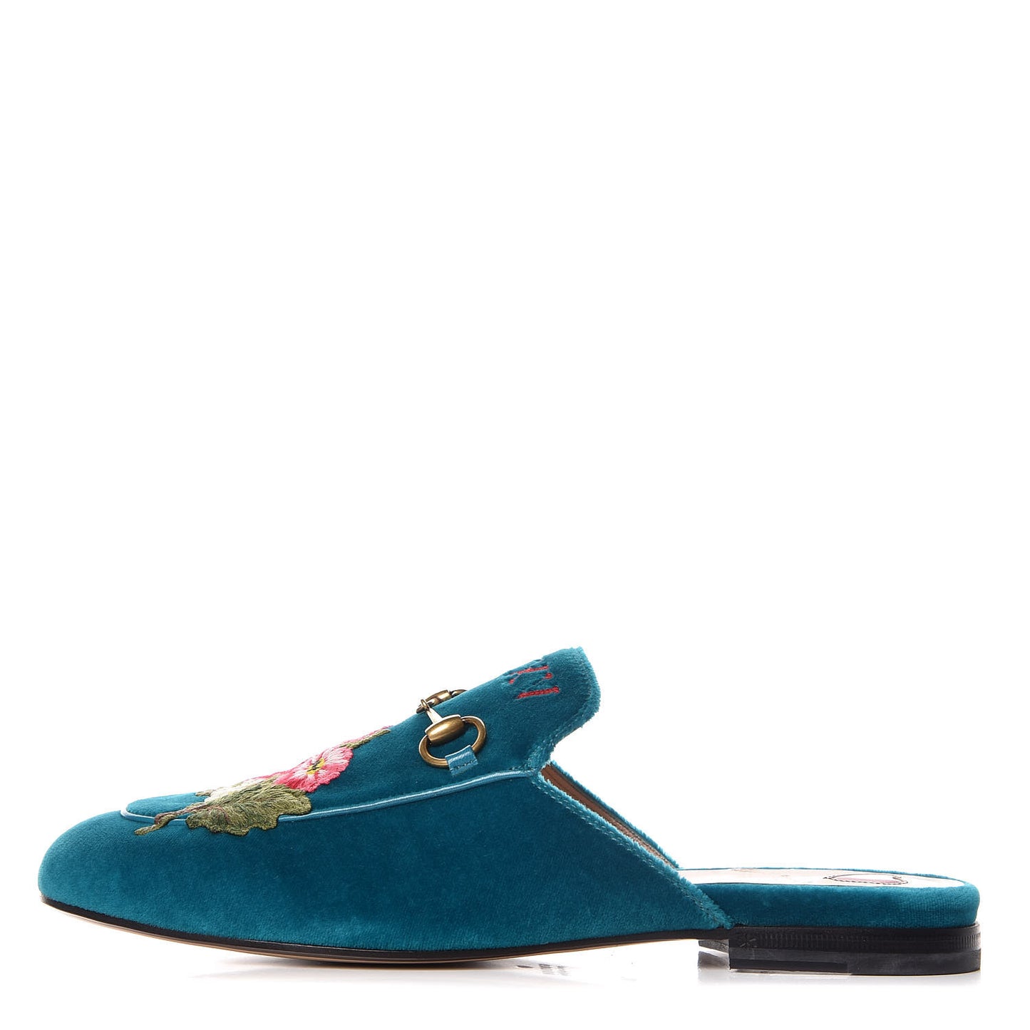 Velvet Floral Embroidered Womens Princetown Slippers 38 Pavone