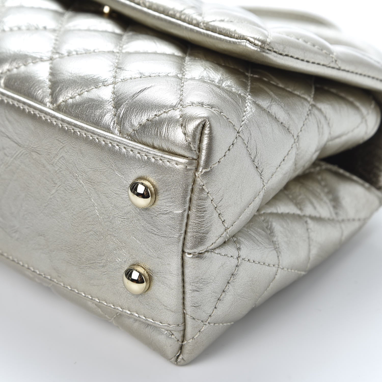 Chanel Metallic Aged Calfskin Quilted Mini Coco Handle Flap Silver 6 of 10