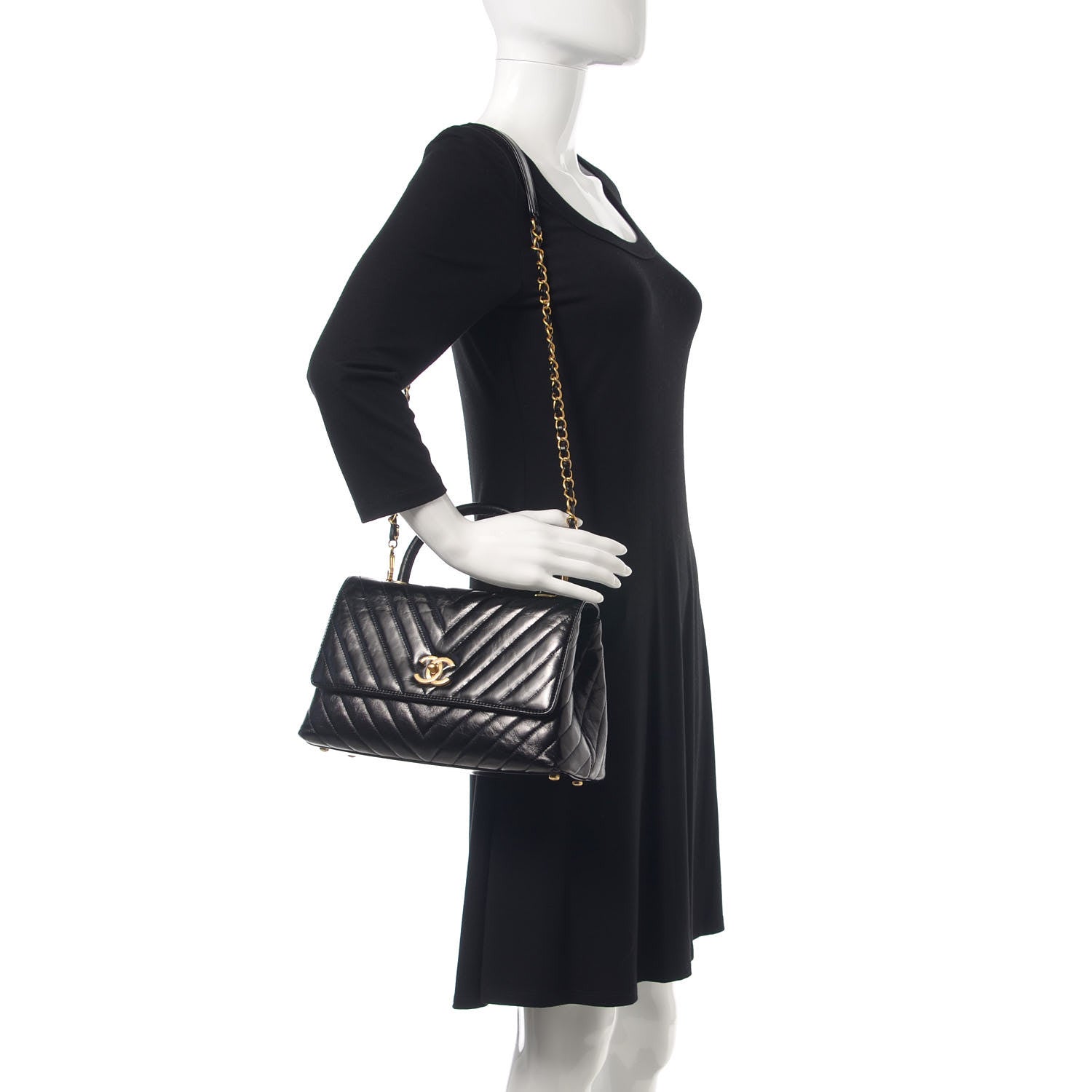 Chanel Calfskin Chevron Quilted Small Coco Handle Flap Black 2 of 9