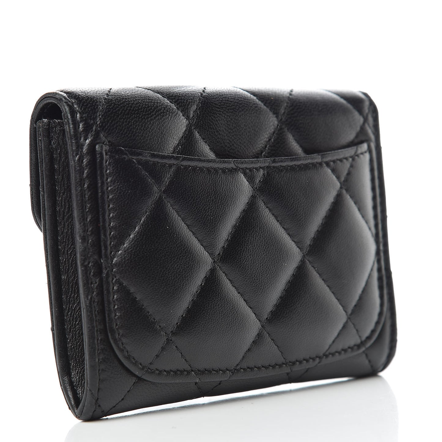Lambskin Quilted Flap Card Holder Wallet Black