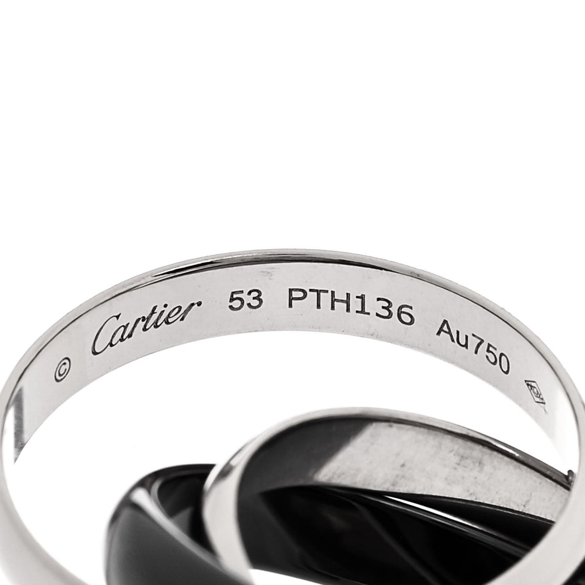 Cartier 18K White Gold Black Ceramic Trinity Ring 53 6.25 4 of 5