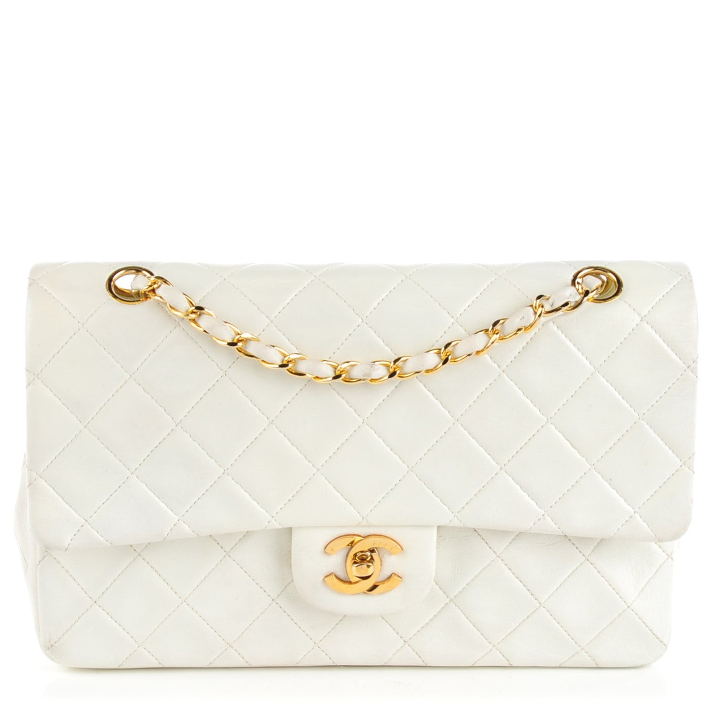 Lambskin Quilted Medium Double Flap White