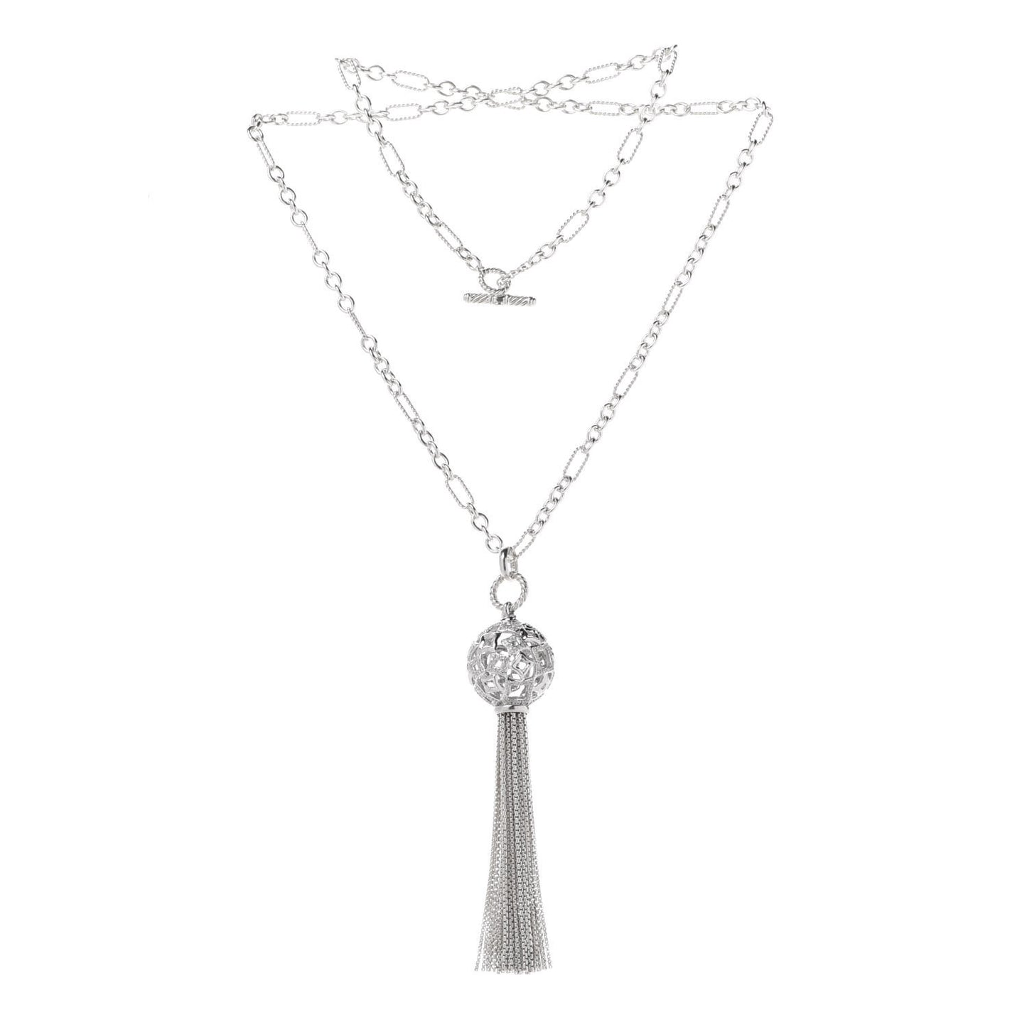 Sterling Silver Diamond Tapestry Tassel Necklace