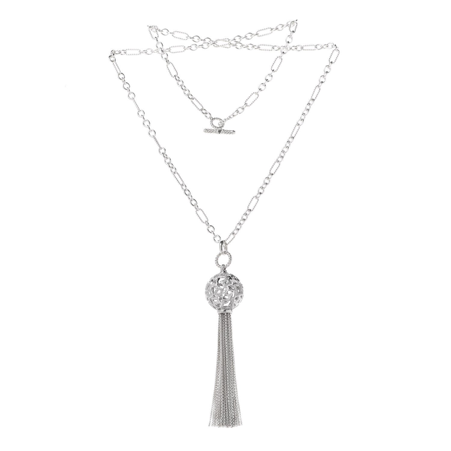 David Yurman Sterling Silver Diamond Tapestry Tassel Necklace 3 of 5