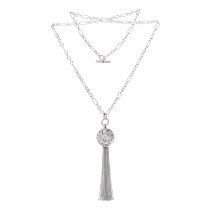 David Yurman Sterling Silver Diamond Tapestry Tassel Necklace 3 of 5