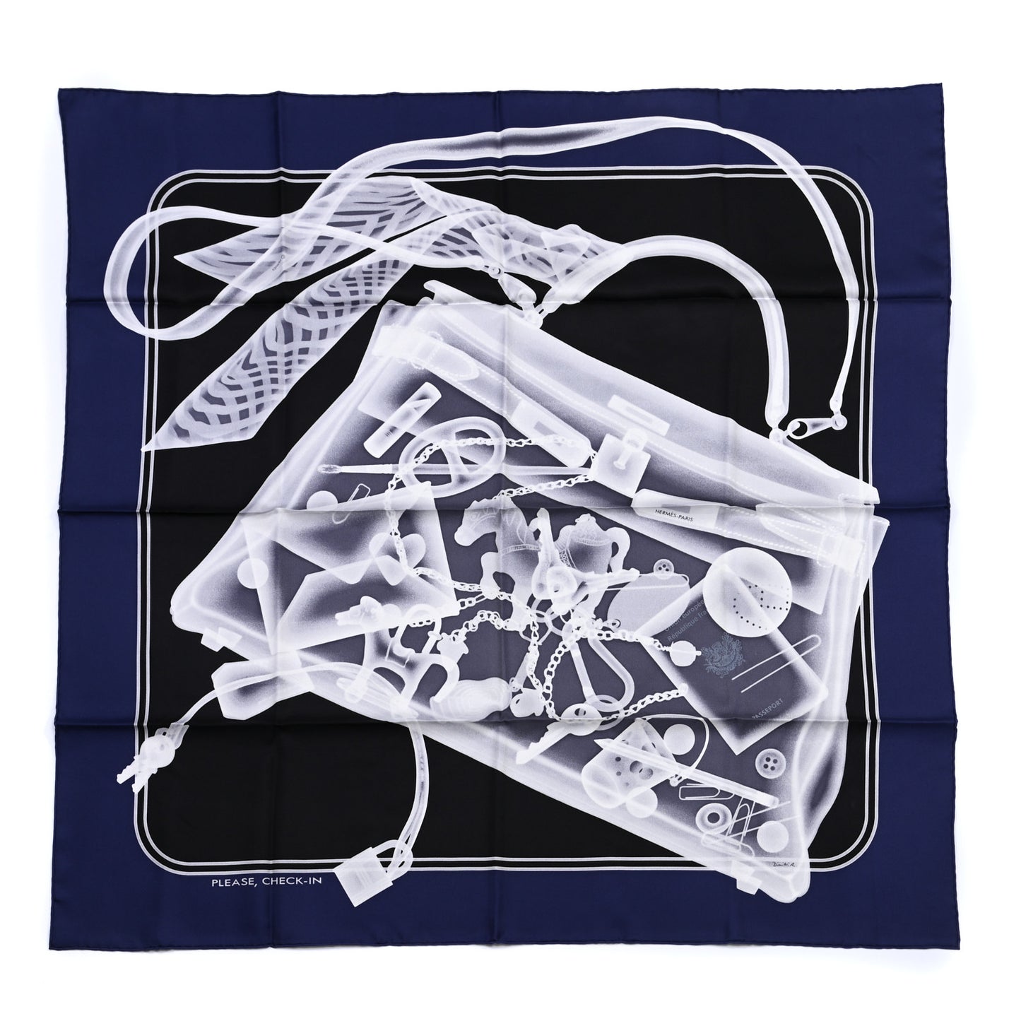 Silk Please Check In Scarf 90 Marine Black White