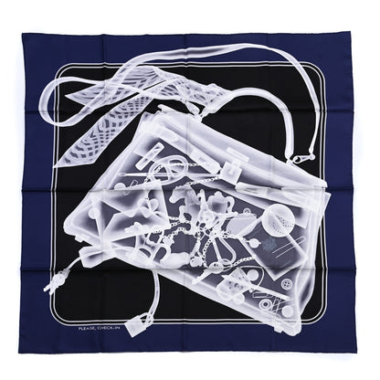 Hermes Silk Please Check In Scarf 90 Marine Black White 1 of 5