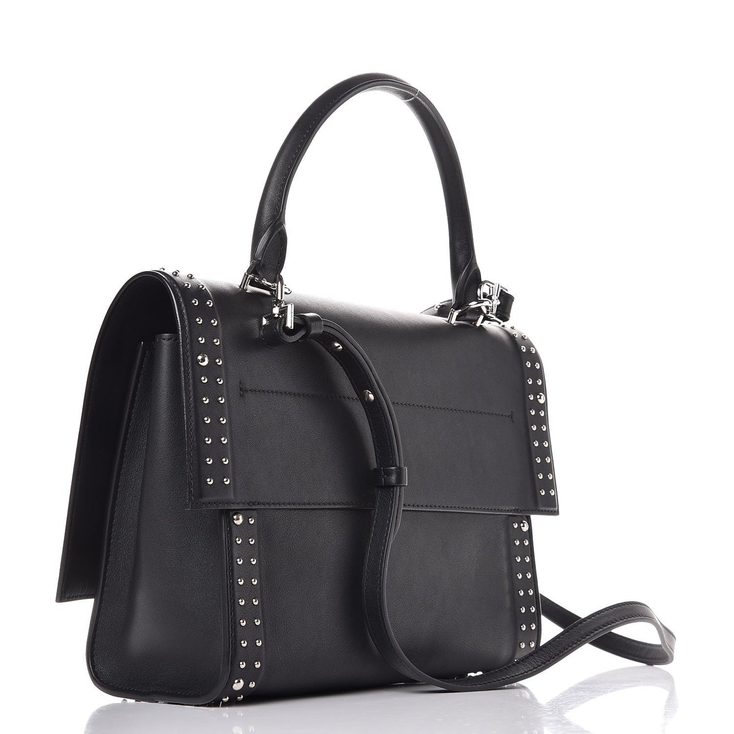 Grained Calfskin Studded Small Shark Lock Satchel Black