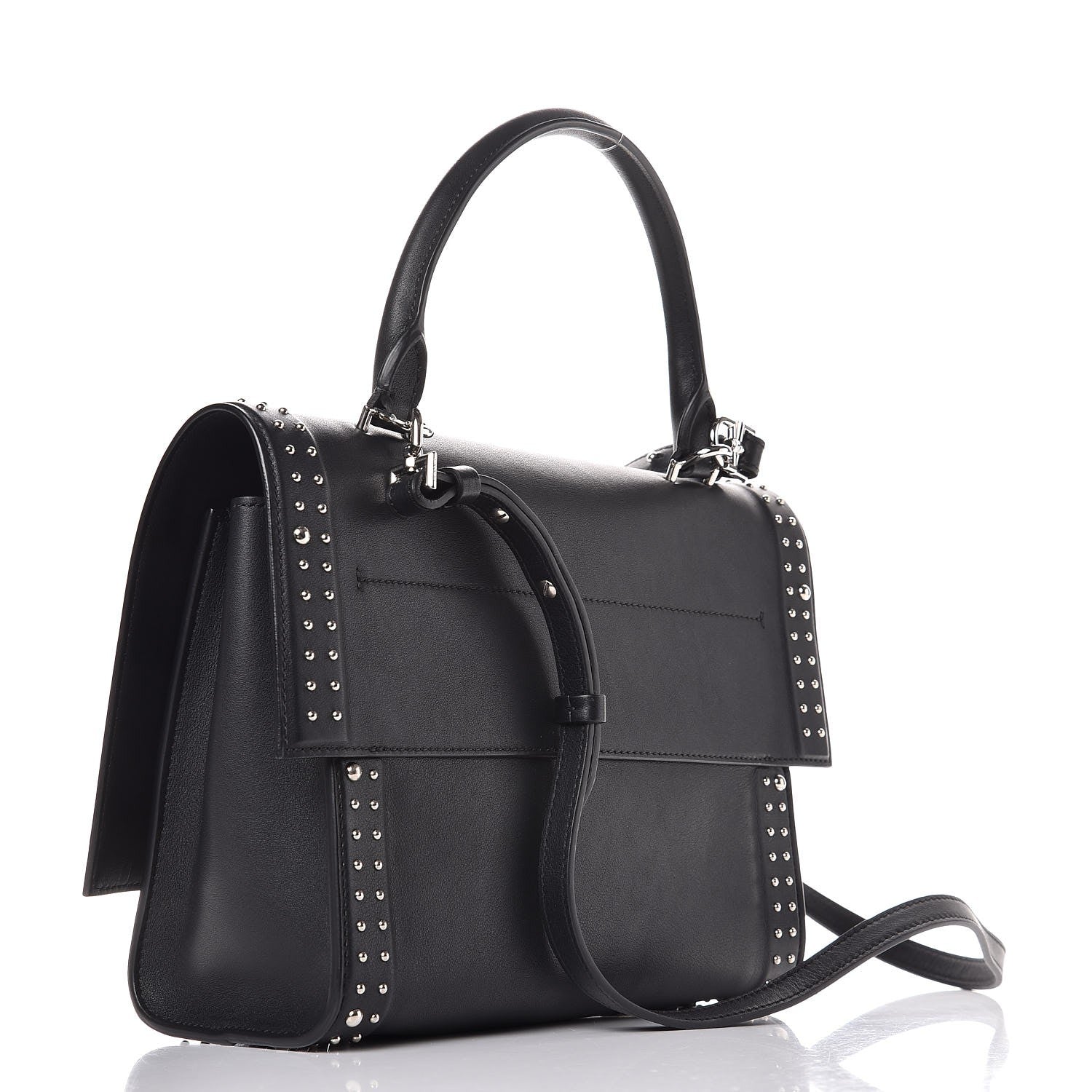 Givenchy Grained Calfskin Studded Small Shark Lock Satchel Black 3 of 7