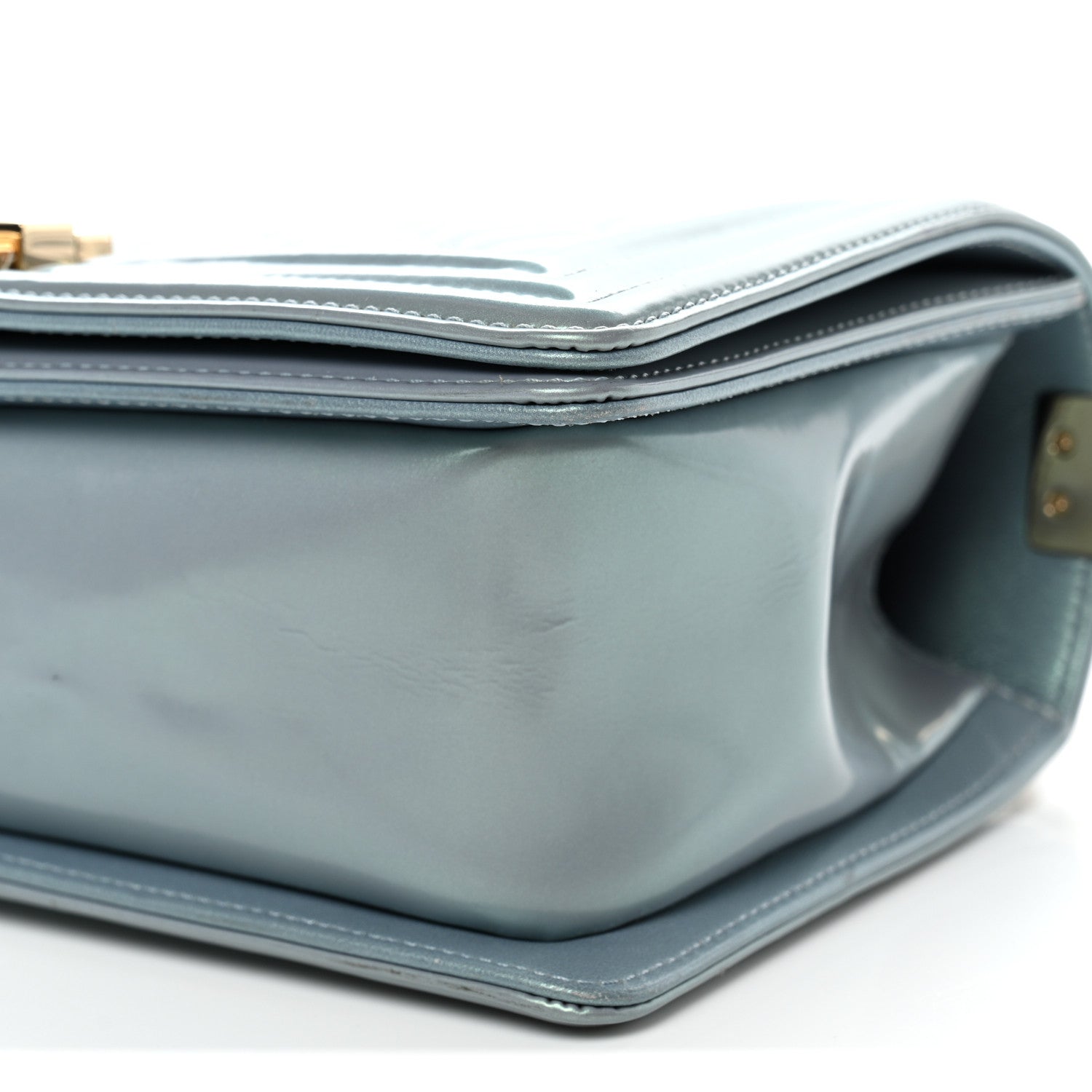 Chanel Iridescent Patent Calfskin Quilted Medium Boy Flap Light Blue 10 of 13