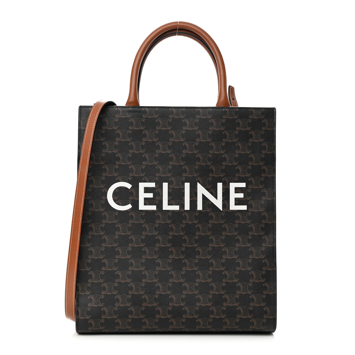 Celine Triomphe Canvas Calfskin Small Vertical Cabas Tan 1 of 16