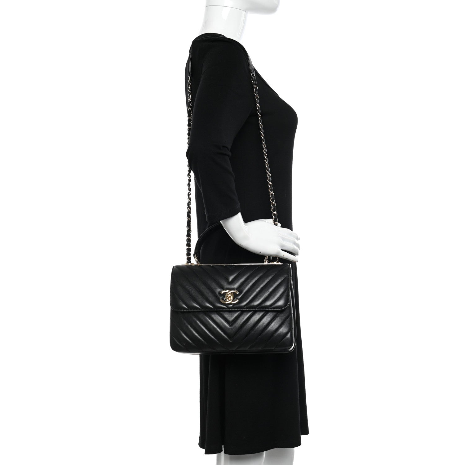 Chanel Lambskin Chevron Quilted Small Trendy CC Dual Handle Flap Bag Black 2 of 12