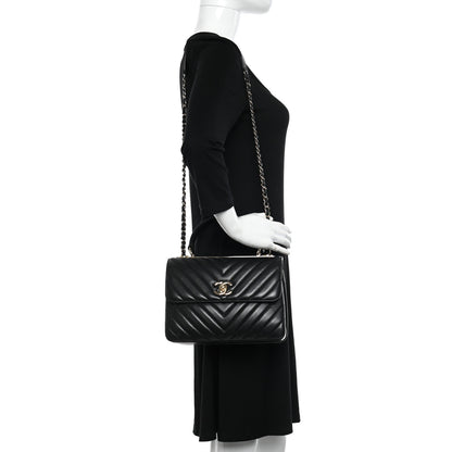 Chanel Lambskin Chevron Quilted Small Trendy CC Dual Handle Flap Bag Black 2 of 12