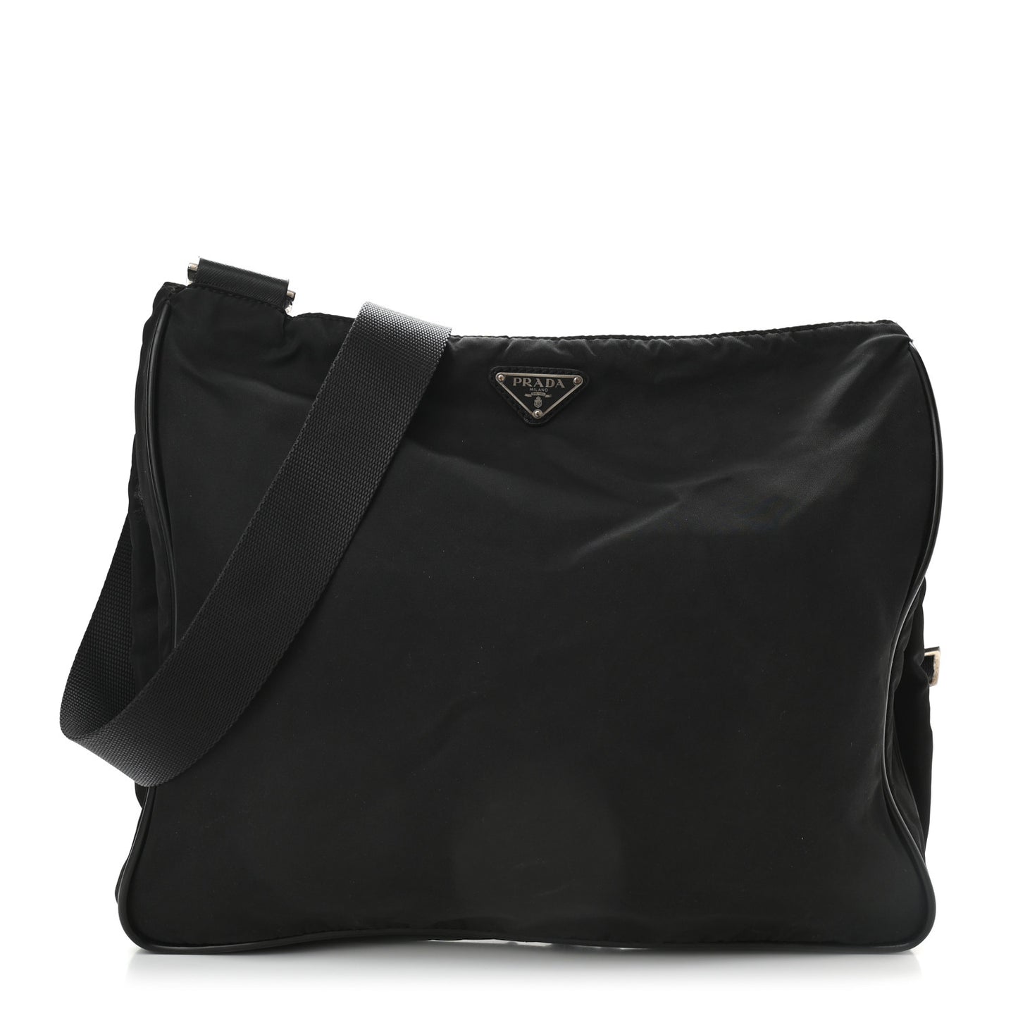 Nylon Flat Messenger Bag Black