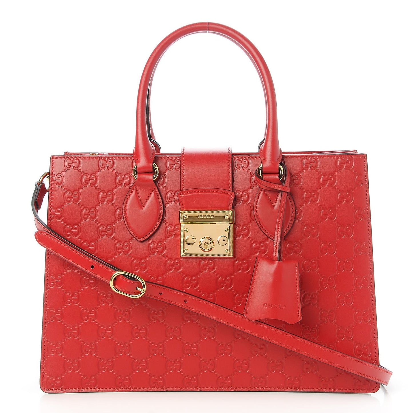 Guccissima Signature Padlock Double Handle Bag Hibiscus Red