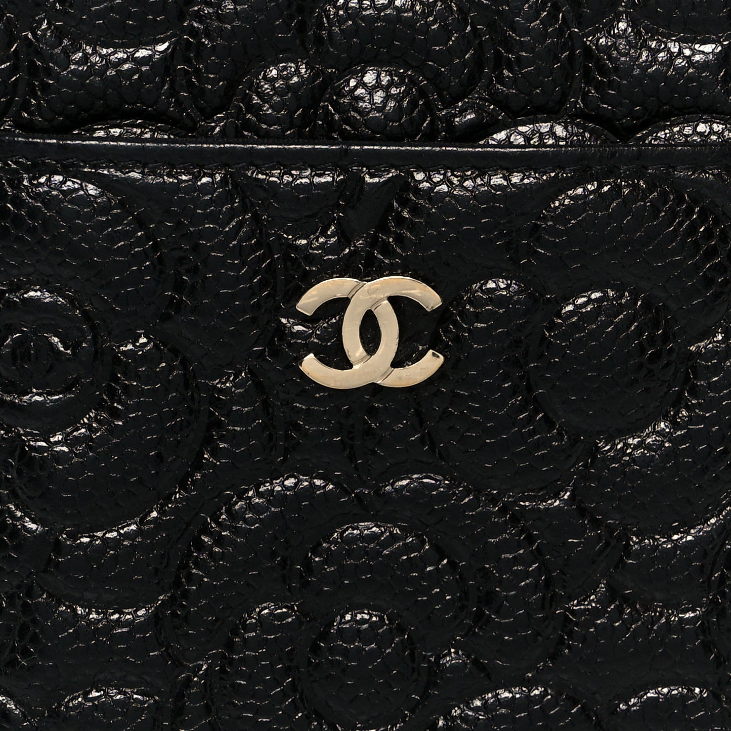 Caviar Camellia Embossed Classic Flat Wallet Pouch Black