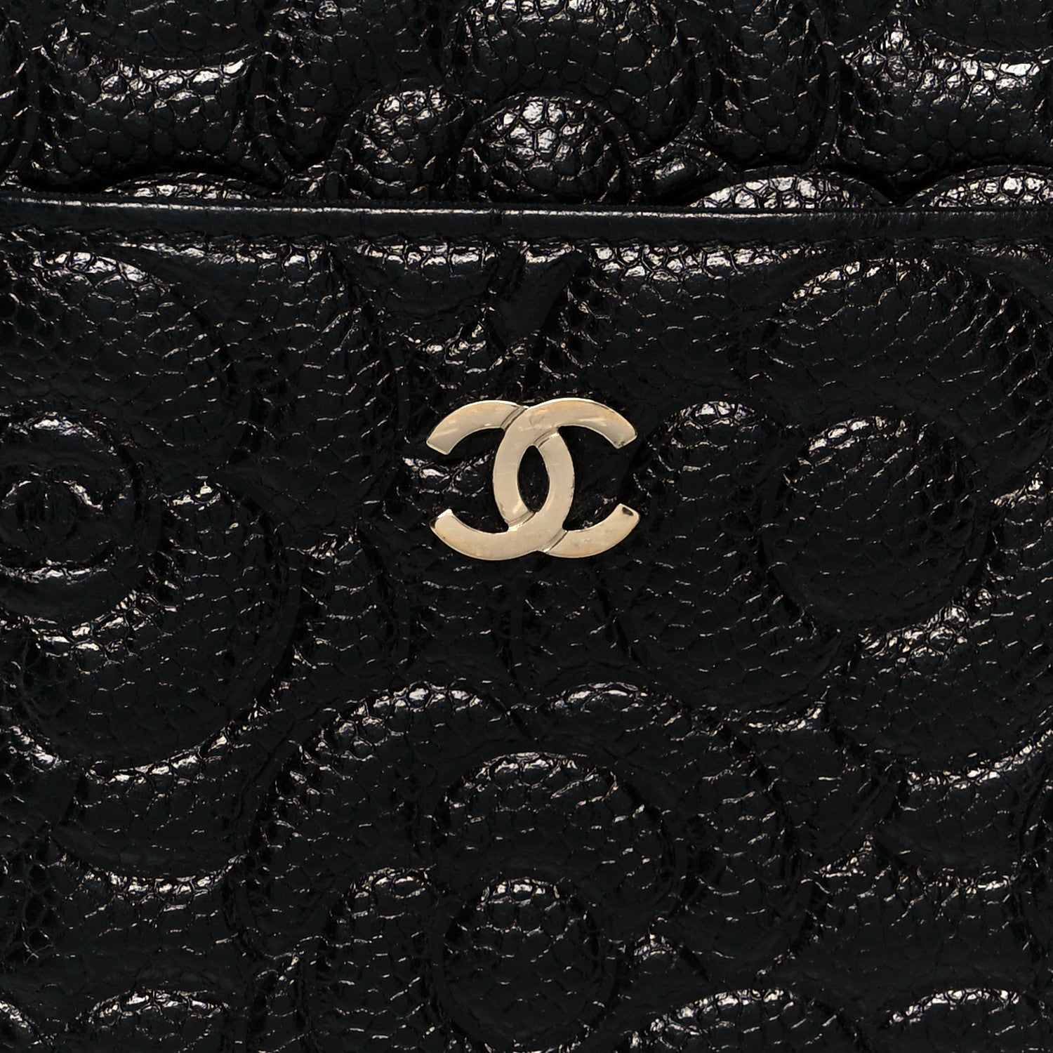 Chanel Caviar Camellia Embossed Classic Flat Wallet Pouch Black 8 of 8