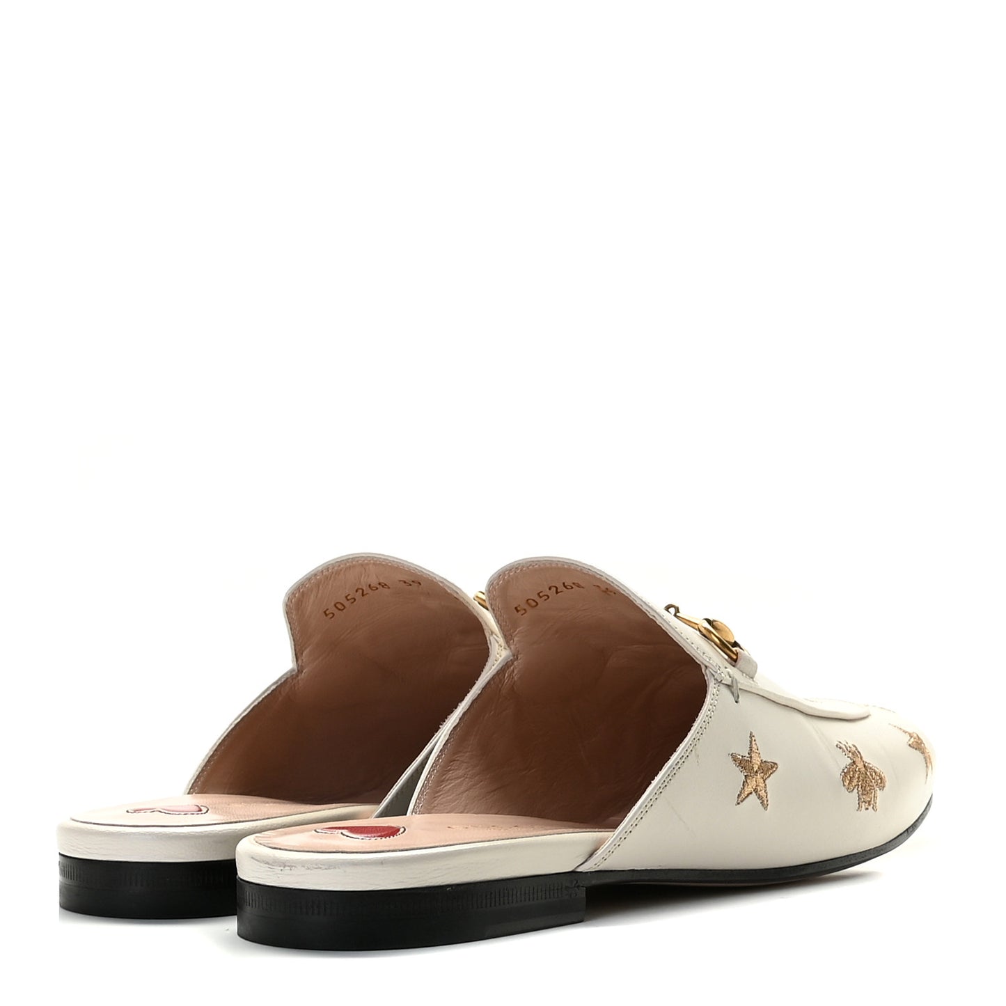 Goatskin Bee Star Embroidered Womens Princetown Slippers 39 Mystic White