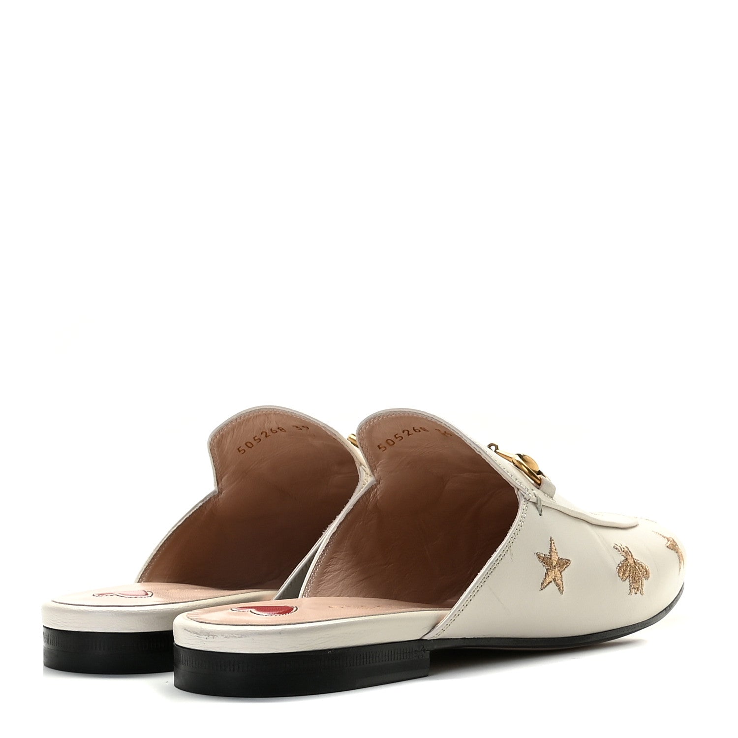 Gucci Goatskin Bee Star Embroidered Womens Princetown Slippers 39 Mystic White 4 of 16