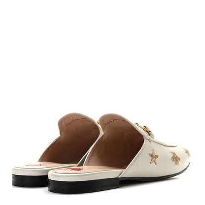 Gucci Goatskin Bee Star Embroidered Womens Princetown Slippers 39 Mystic White 4 of 16