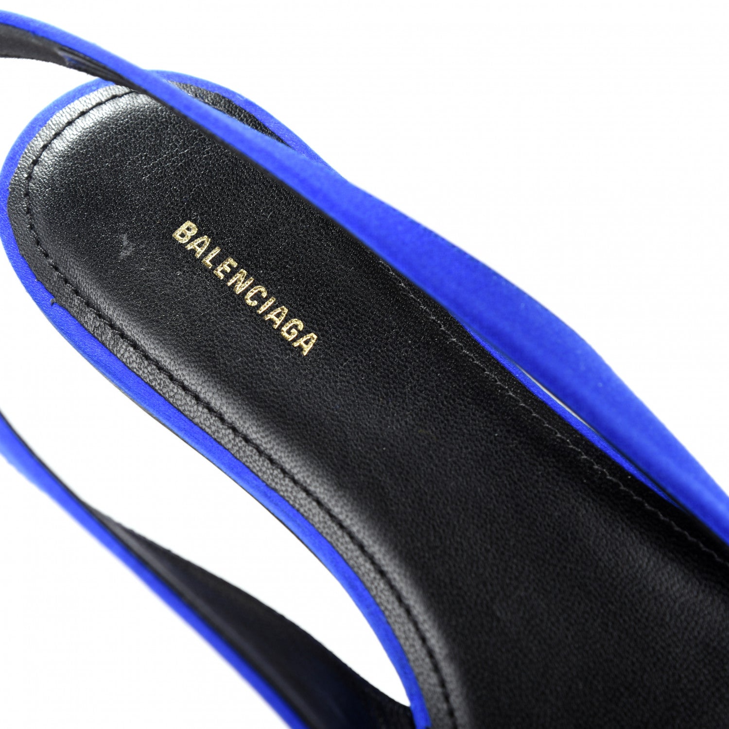Balenciaga Satin BB Knife Pointy Toe Slingback Flats 36 Bleu 8 of 11