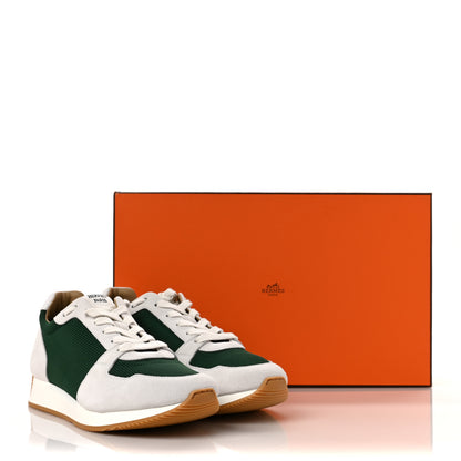 Hermes Suede Goatskin Technical Mesh Escape Sneakers 39 Vert Sapin White Black 9 of 9