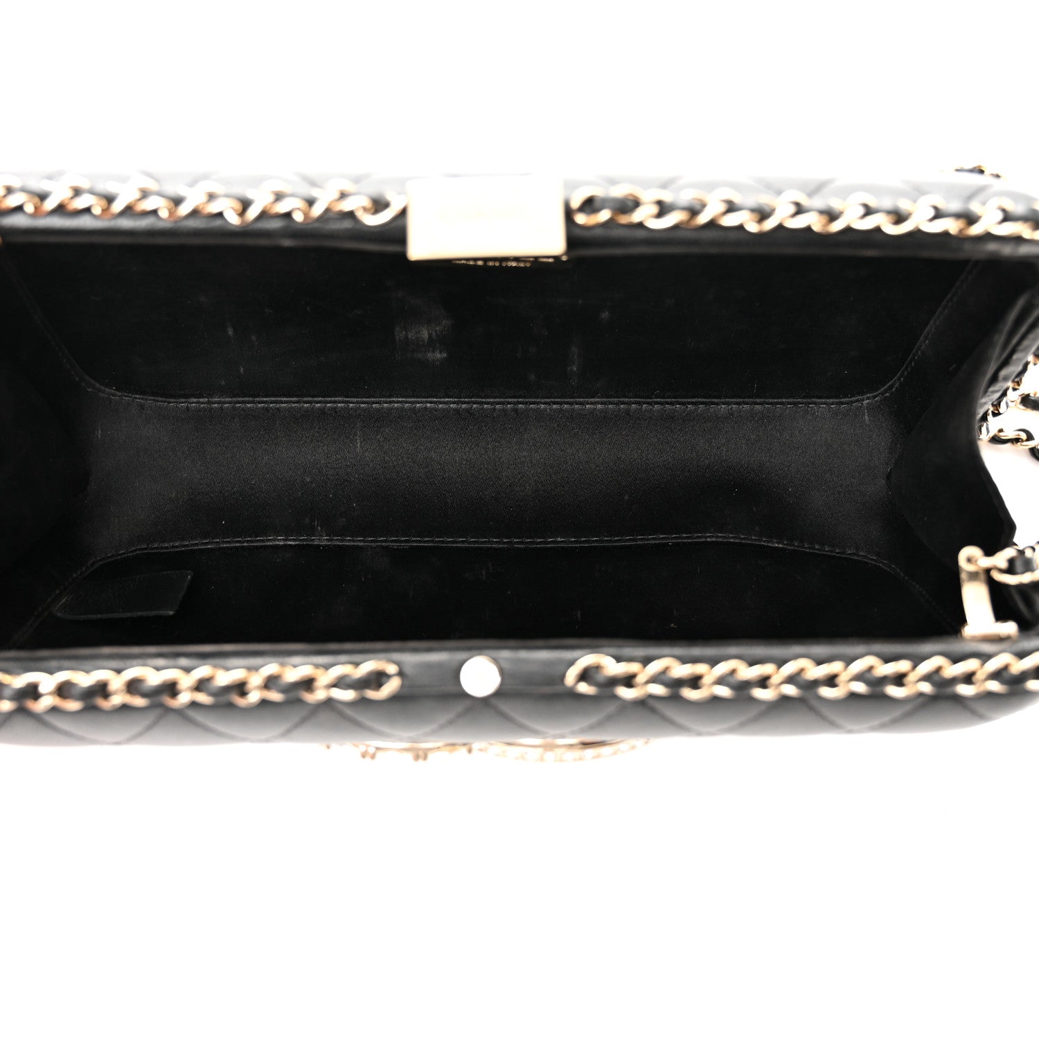 Chanel Lambskin Quilted Pearl Crystal Chain Around Clutch Black 5 of 20