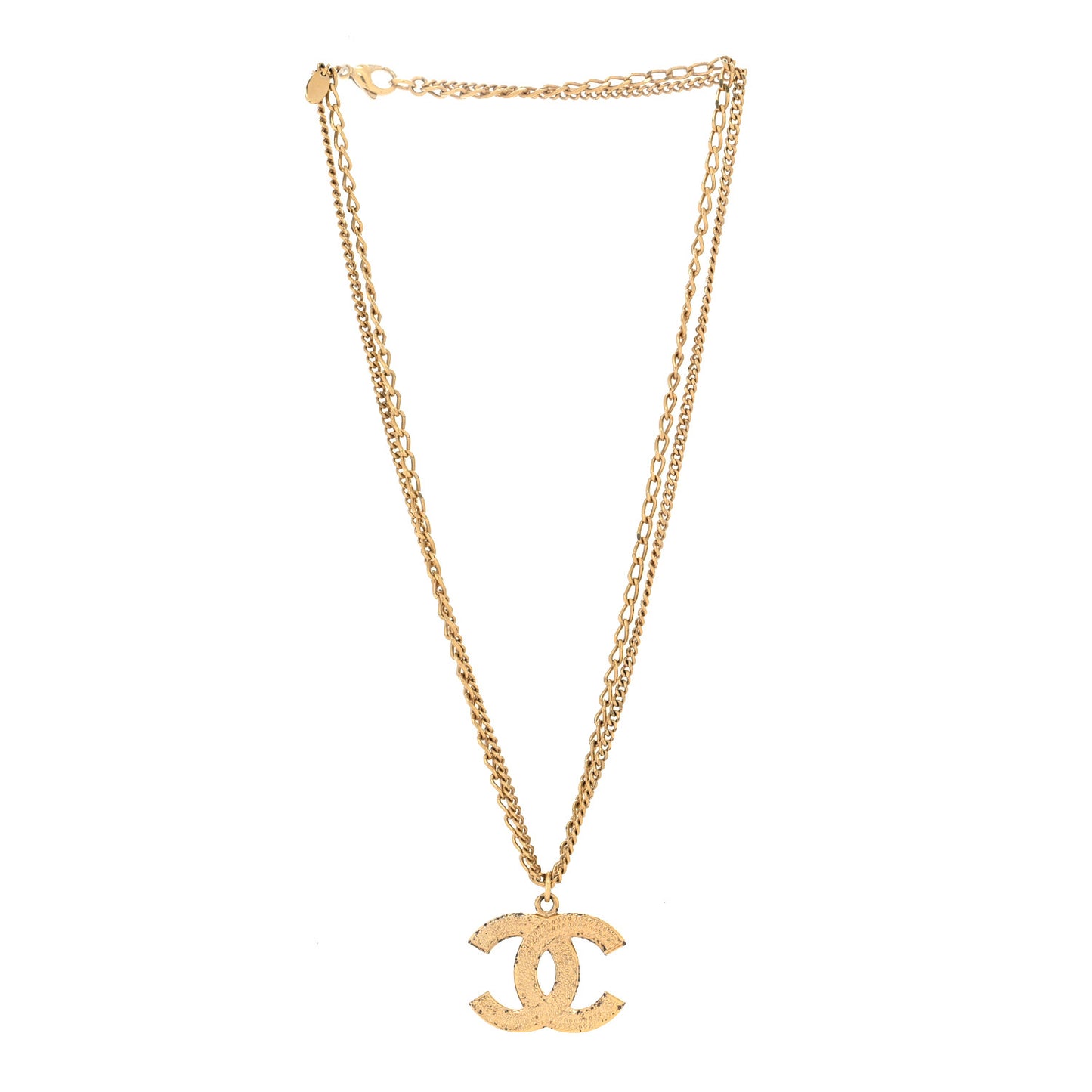 Metal Textured CC Pendant Necklace Gold
