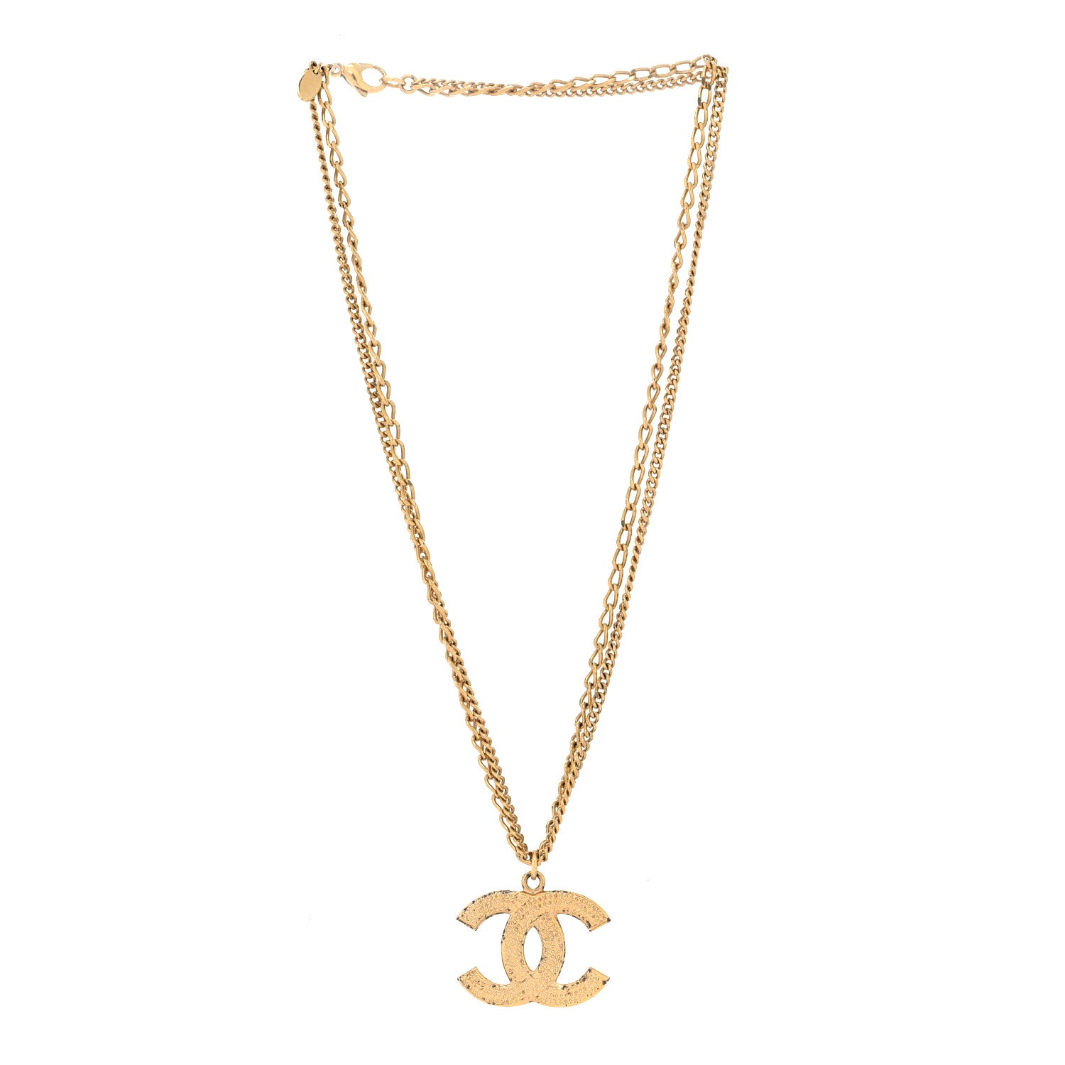 Chanel Metal Textured CC Pendant Necklace Gold 3 of 6