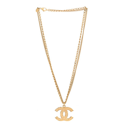 Chanel Metal Textured CC Pendant Necklace Gold 3 of 6